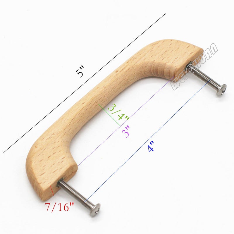 WEICHUAN 10PCS Wood Unfinished Drawer Knobs Pulls Handles - Replacement Kitchen Cabinets Furniture Dresser Wardrobe Cupboard Drawer Pulls Handles(Total Length: 5" Hole-to-Hole Distance: 4") - Image 2